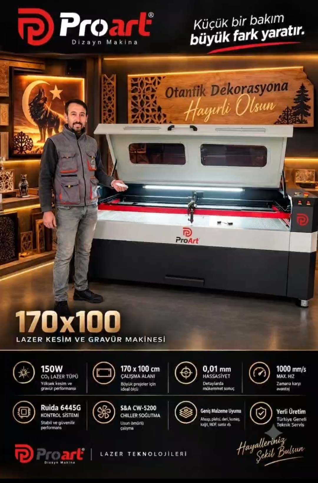 170x100 Lazer Kesim ve Gravür Makinası
